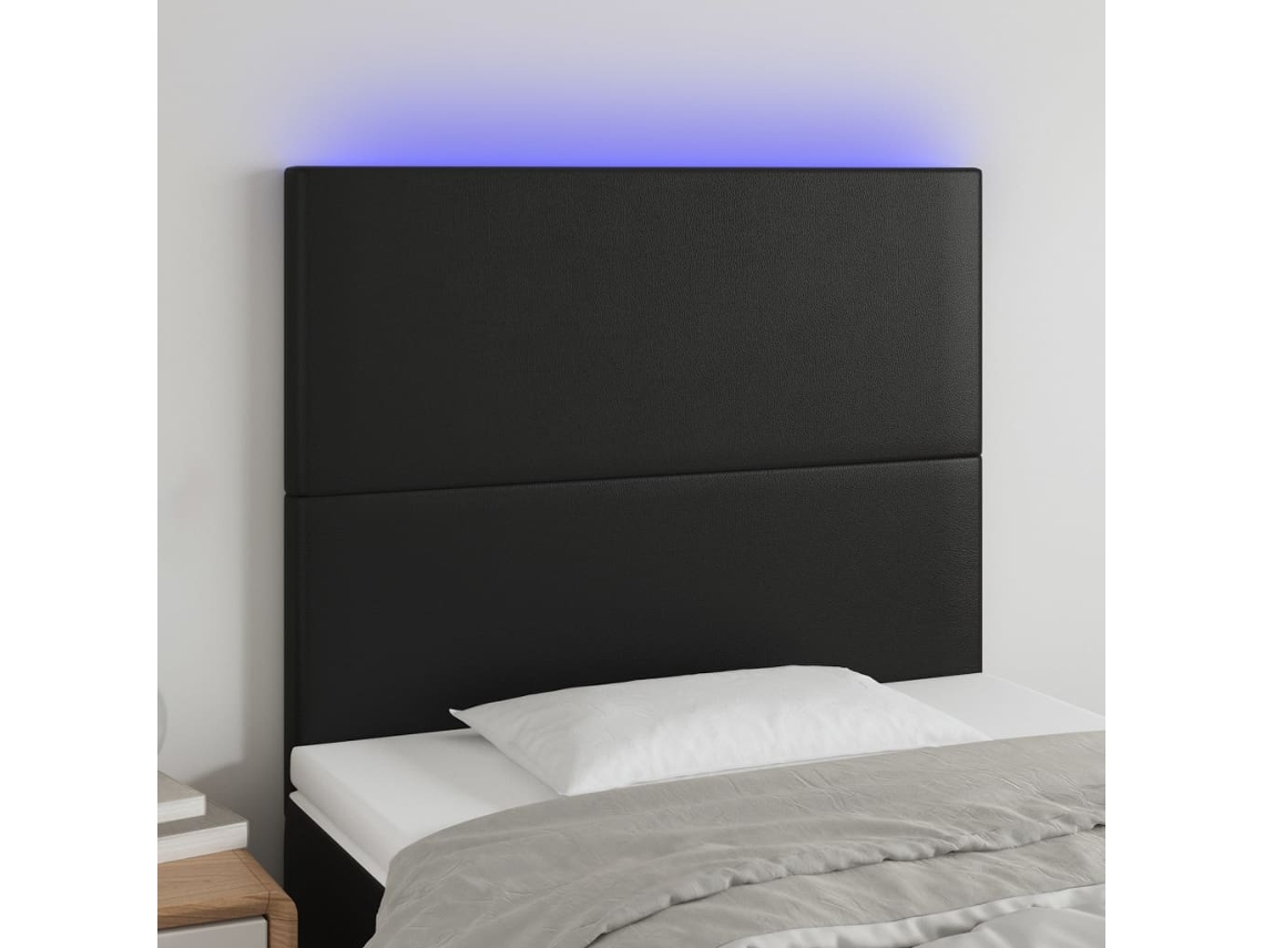 Cabecero Con Luces Led Cuero Sintético Negro 80x5x118/128 Cm