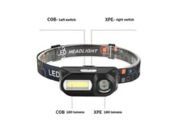 Linterna frontal LED recargable por USB, linterna frontal resistente al agua, 180 LM (COB) 100 LM (XPE), linterna frontal de 6 modos (negro) YIZHOOD