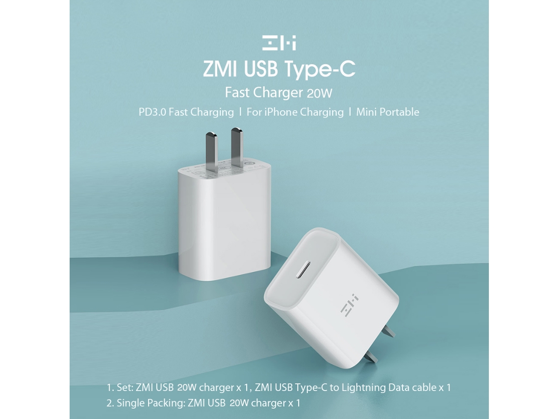 Adaptador De Pared Mini Cargador Rápido Portátil Zmi Usb-c De 20 W Pd3.0 Compatible Con Iphone 12/11/xs Huawei 100-240 V
