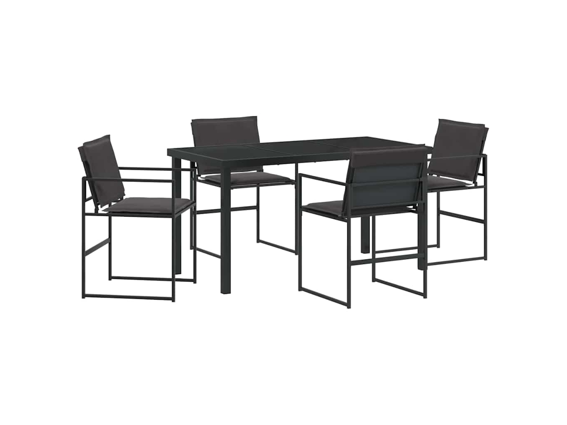 Juego de comedor de jardín de 5 piezas - Muebles de comedor de jardín de acero con recubrimiento de polvo negro HARLANV1