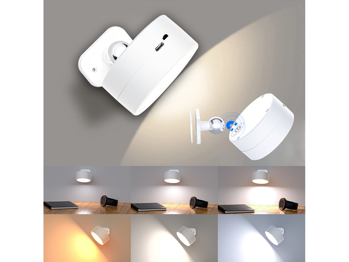 (blanco) Aplique De Pared Led Magnético Recargable Con Control Remoto Táctil Y Función De Rotación De 360°