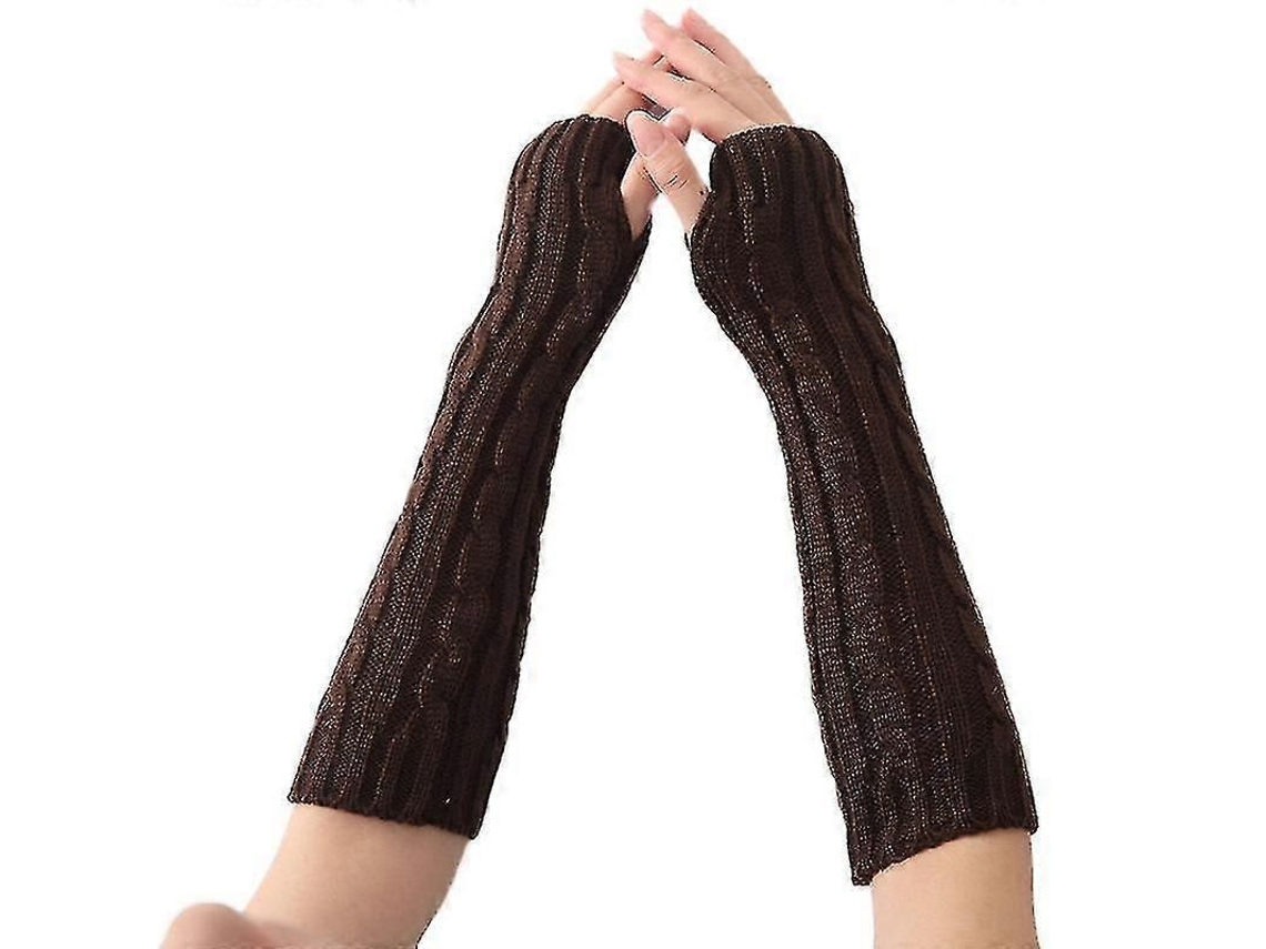 2026-guantes De Lana Tejidos Para Mujer Sin Dedos Largos Codos Invierno Otoño Primavera Casual 30cm