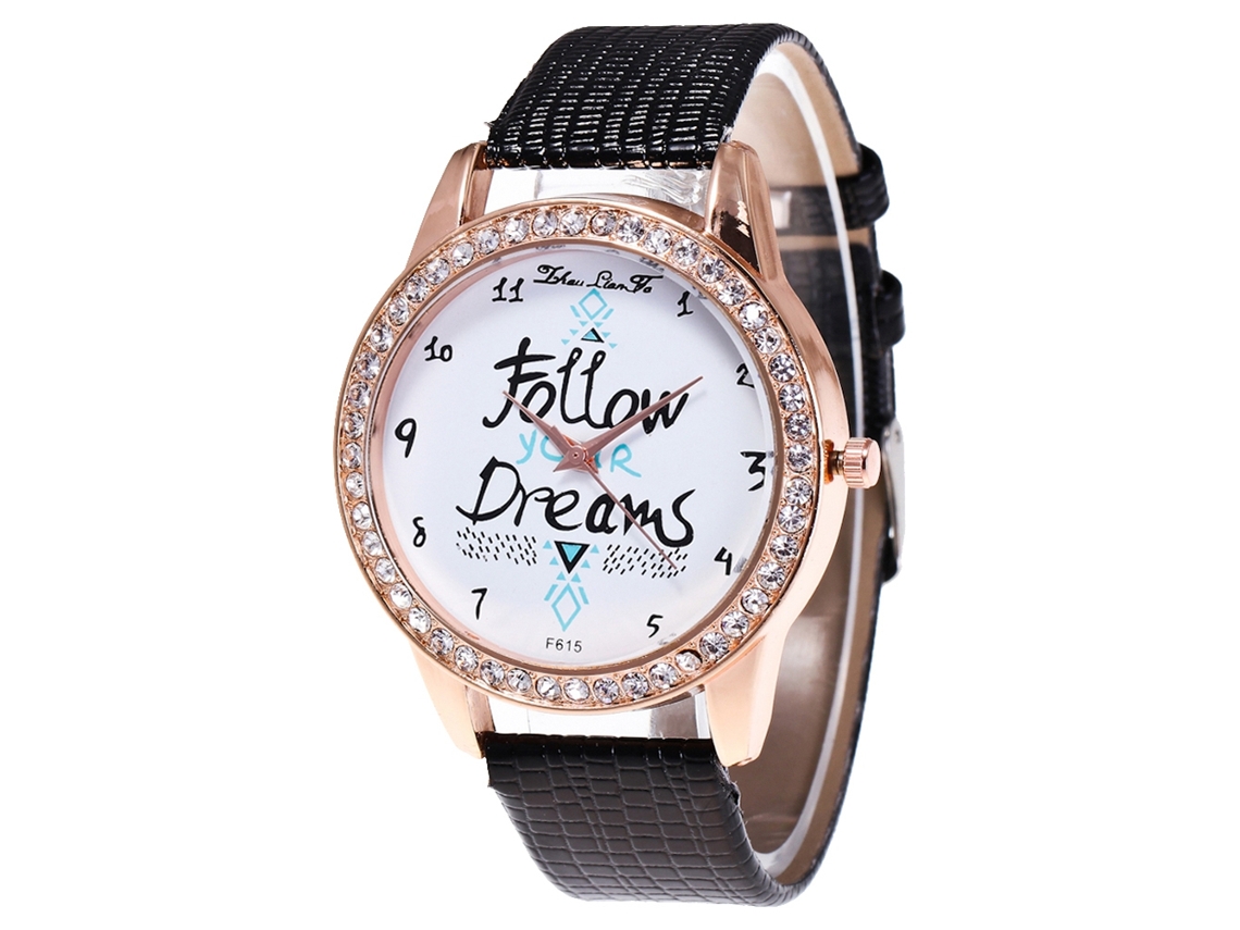 Elegante Reloj De Pulsera De Cuarzo Para Mujer Con Correa De Piel Sintética Negra.