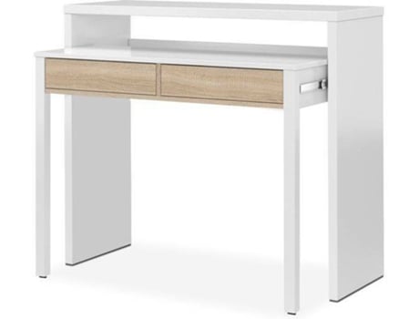 Escritorio HABITDESIGN Tyrion Blanco y Roble extensible (Blanco Artik - Roble - Melamina - 98,5 x 87,5 x 36–66 cm)
