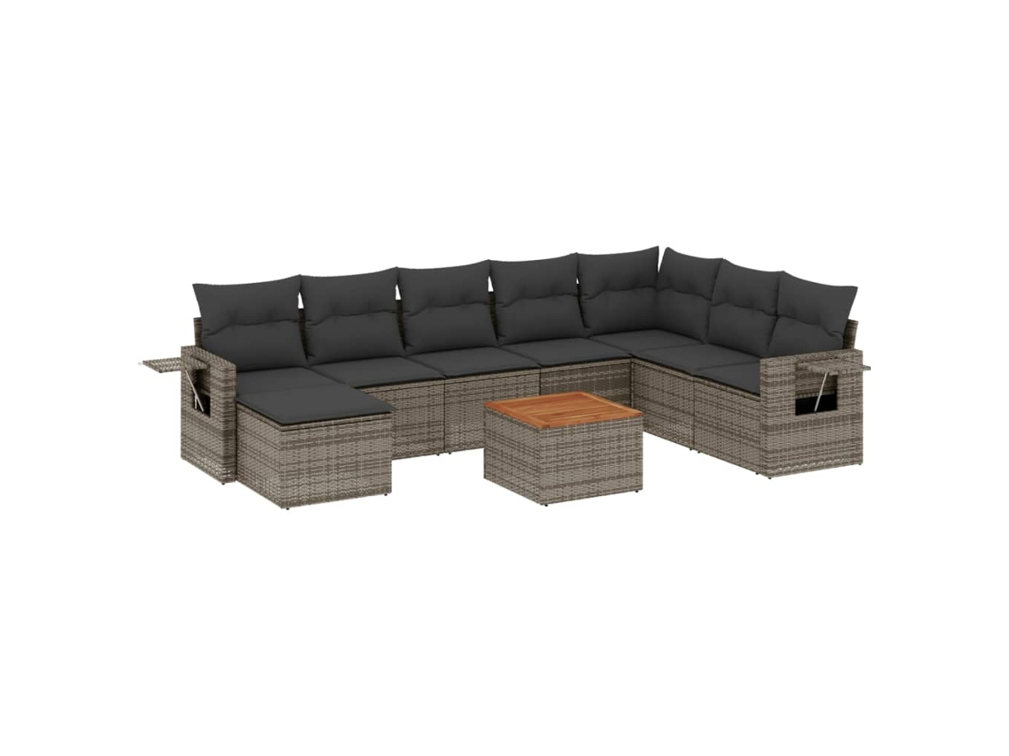 Conjunto 9 de muebles de jardín VIDAXL y cojines ratán sintético gris