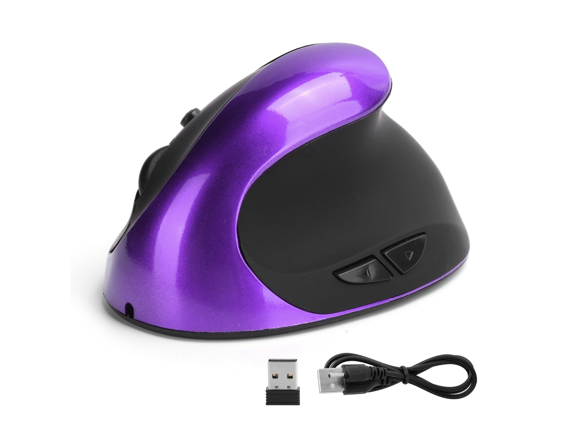 Ratón óptico vertical inalámbrico para juegos, color morado.