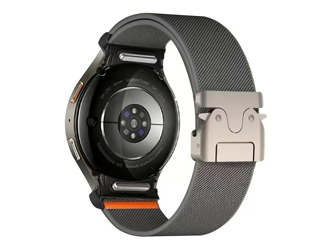 Bracelete Para Samsung Galaxy Watch 7/6/5/4 - Nylon Elástico - Botão Pressão E Fivela Paraquedas - Cinza Escuro