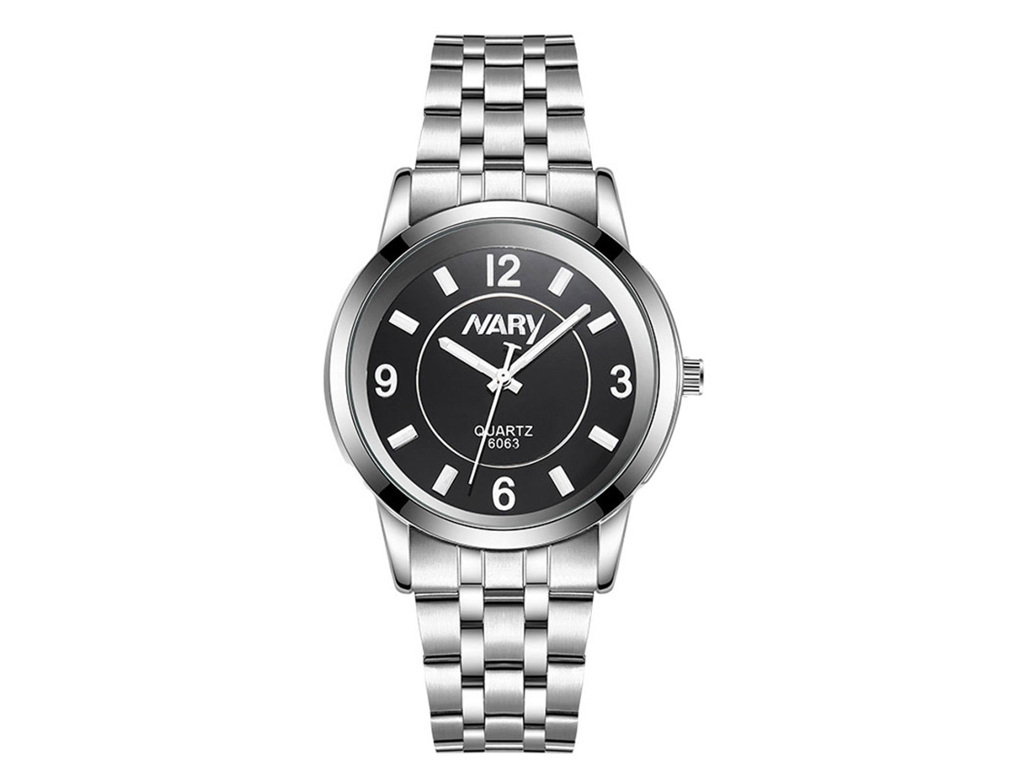 Reloj De Quarzo Impermeable Acero Para Hombres Negro Nary Fashionable