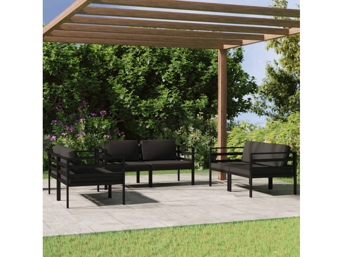 Conjunto de jardín de 6 piezas con cojines de aluminio antracita, Dkd Home Decor