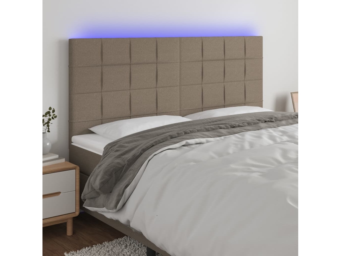 Cabecero Con Luces Led Tela Gris Taupe 180x5x118/128 Cm