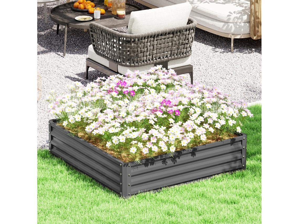 Jardinera elevada, jardinera, huerto, terraza, balcón, acero, gris claro, 120 x 120 x 30 cm