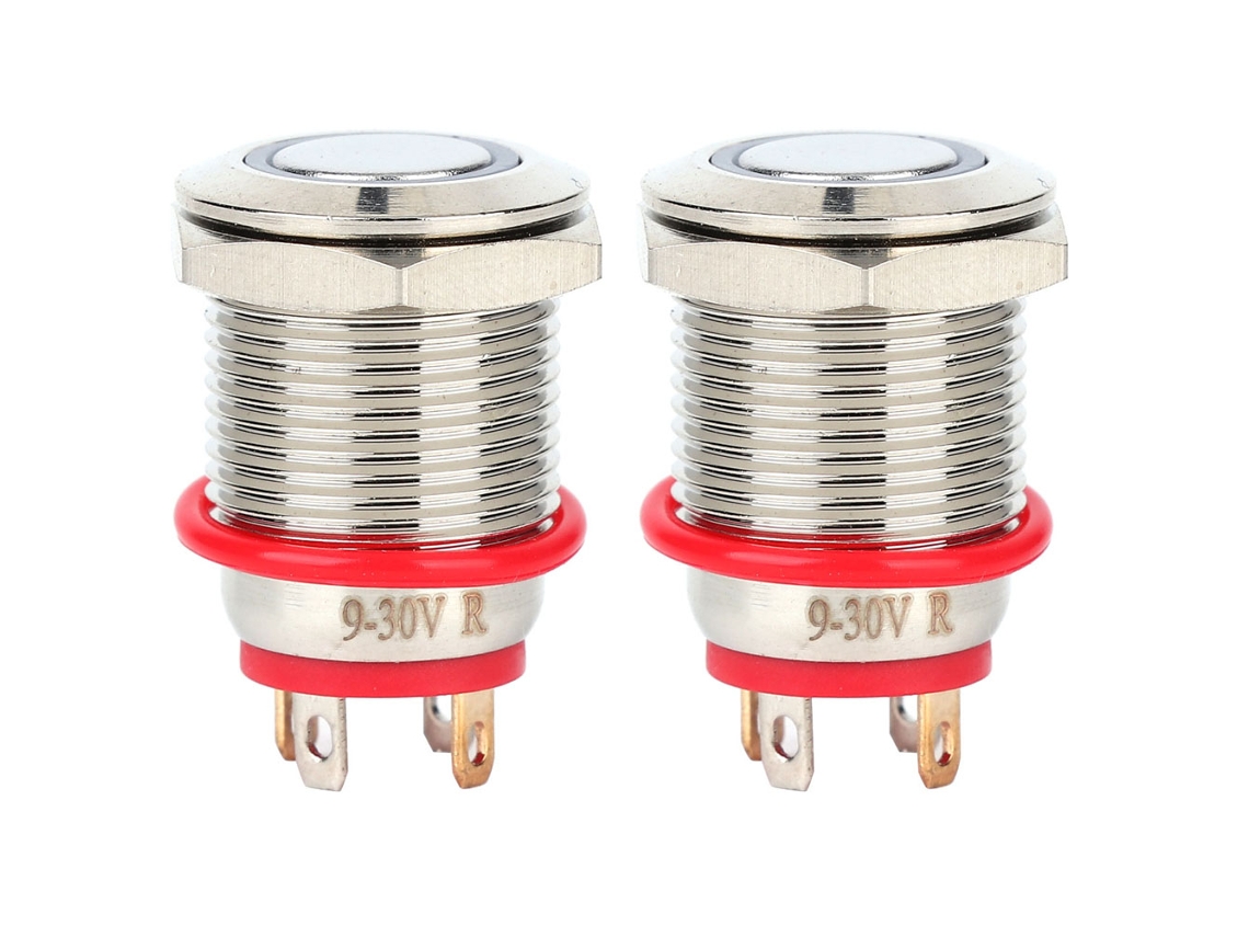 2 Interruptores Pulsadores Metálicos De Reinicio Automático Con Led, 12 Mm, 4 Pines, Ip65, Rojo, 9~30 V