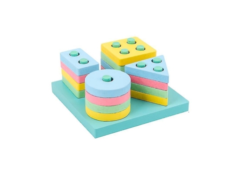 Set de Juguetes de Madera con Cuatro Pilas - Colores Macaron - 1 Unidad