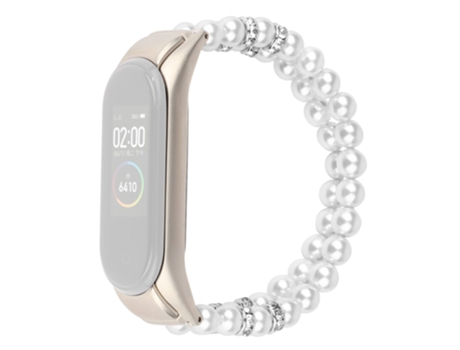 Correa de cuentas trenzadas perlas de doble fila para Xiaomi Mi Band 5/6 - blanco