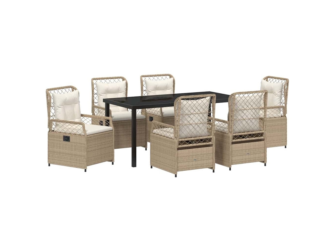 Juego de comedor de jardín de 7 piezas, beige y blanco crema, EXCLUSIVO DE MAISON