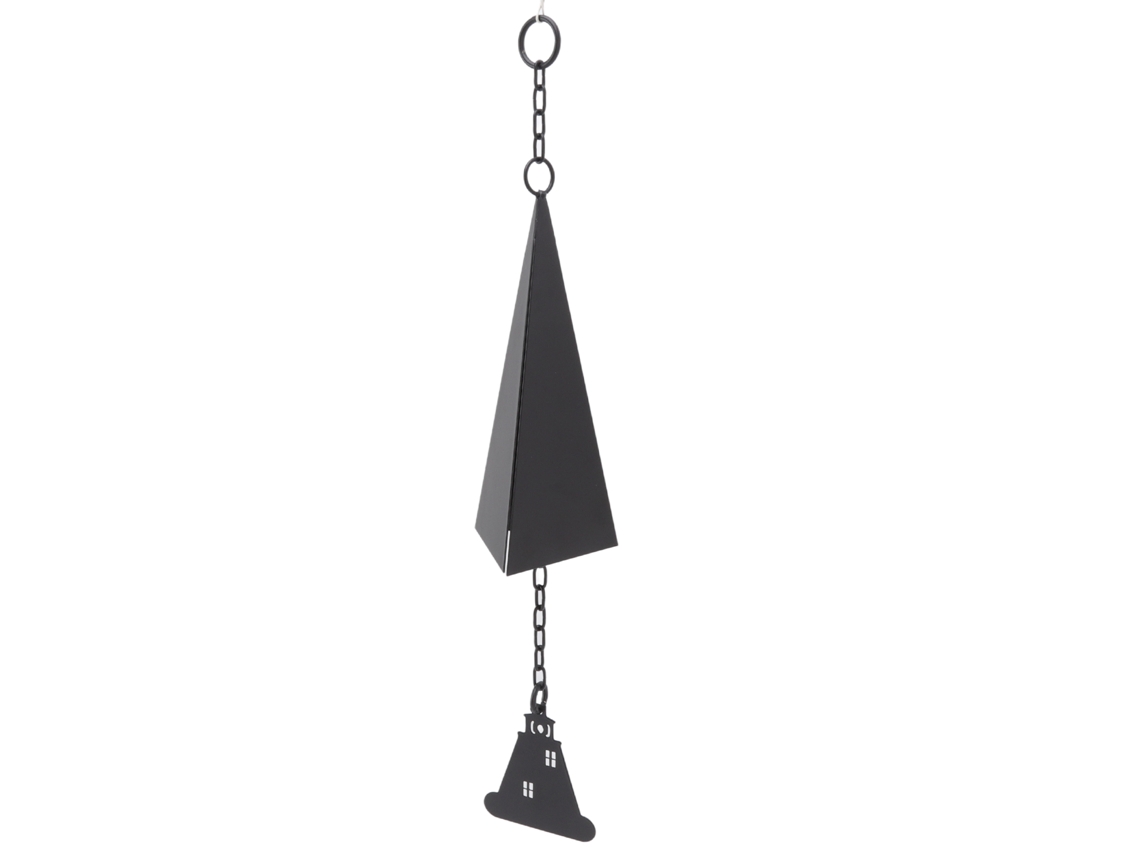 Campana triangular de hierro para jardín con anilla para colgar.
