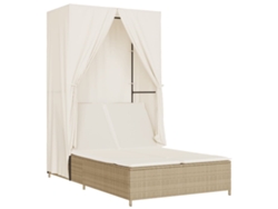 Tumbona doble con dosel y cortinas de mimbre, beige, MAISON EXCLUSIVE