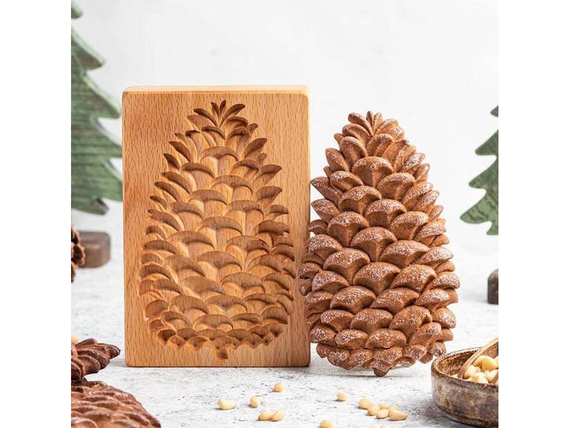 Molde de madera para galletas con diseño de pan de jengibre, con piñas y rosas (estilo provenzal).