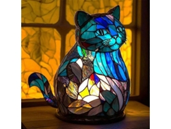 Lámpara De Mesa De Cristal Esmaltado, Serie Animal, Gato, Luz Nocturna Retro Para Dormitorio Infantil.