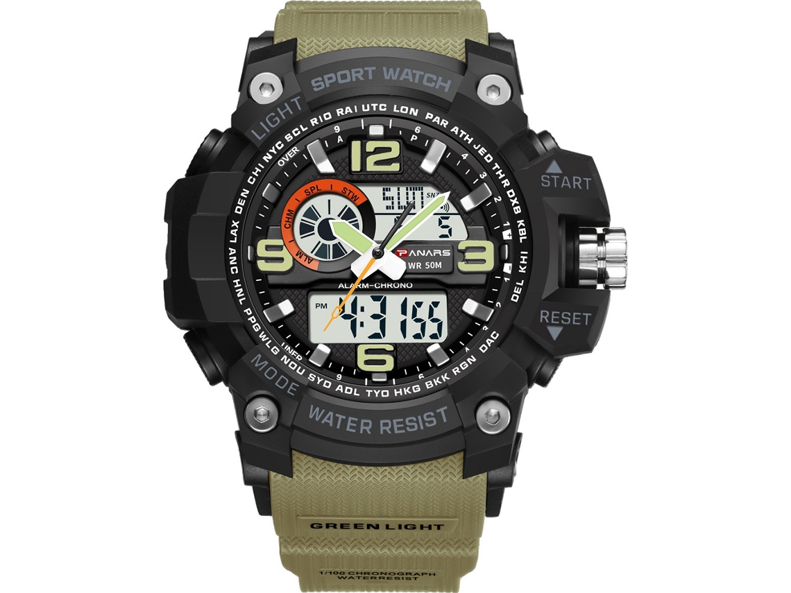 Reloj Deportivo Luminoso Para Hombre, Resistente Al Agua Hasta 50 M, Con Funciones De Cronómetro Y Calendario (caqui).