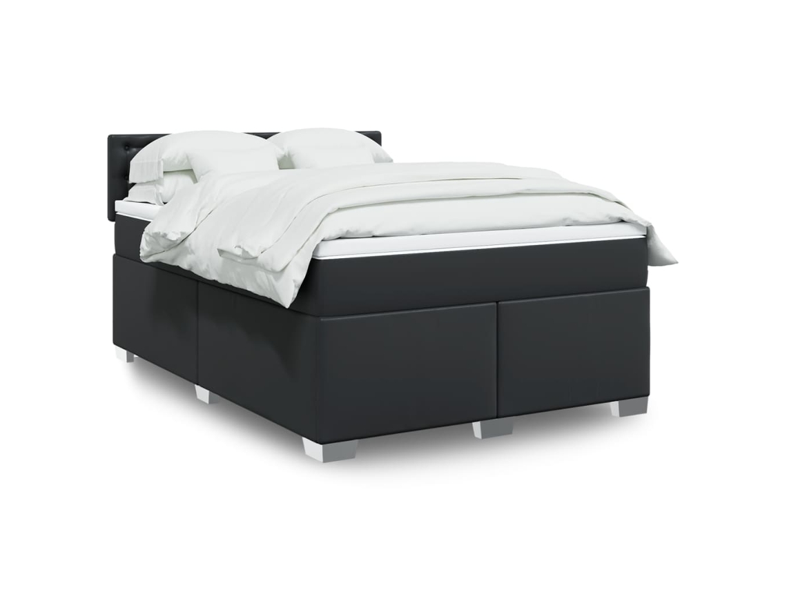 Cama Box Spring Con Colchón Cuero Sintético Negro 140x190 Cm
