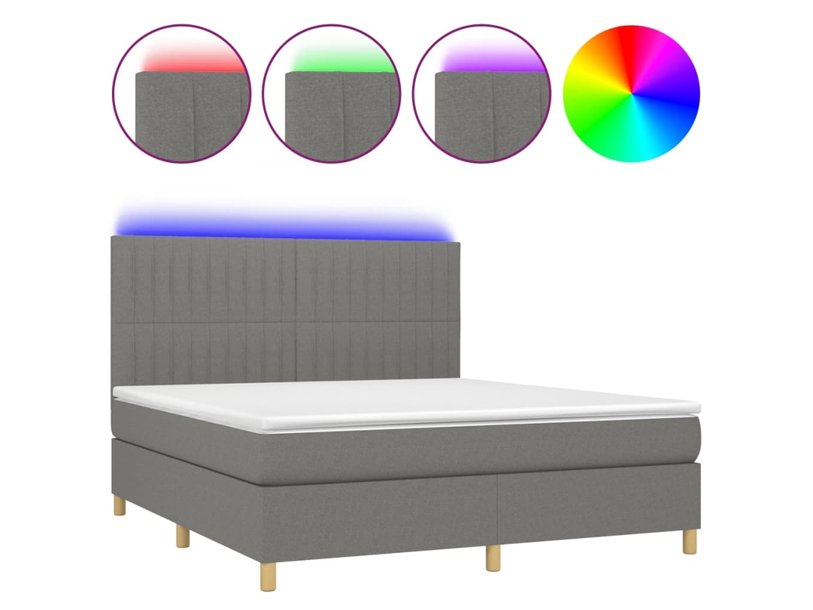 Maison Exclusive - Cama Box Spring Colchón Y Luces Led Tela Gris Oscuro 180x200 Cm