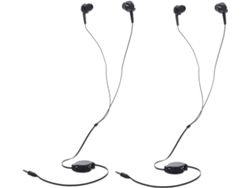 Auriculares Con Cable Dobles Extendidos, Color Negro, Con Tapones Retráctiles Para Los Oídos.