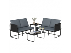 Conjunto Jardín Exterior 4 Piezas, Sofás, Mesas, Cojines, 113x64x71cm, Gris