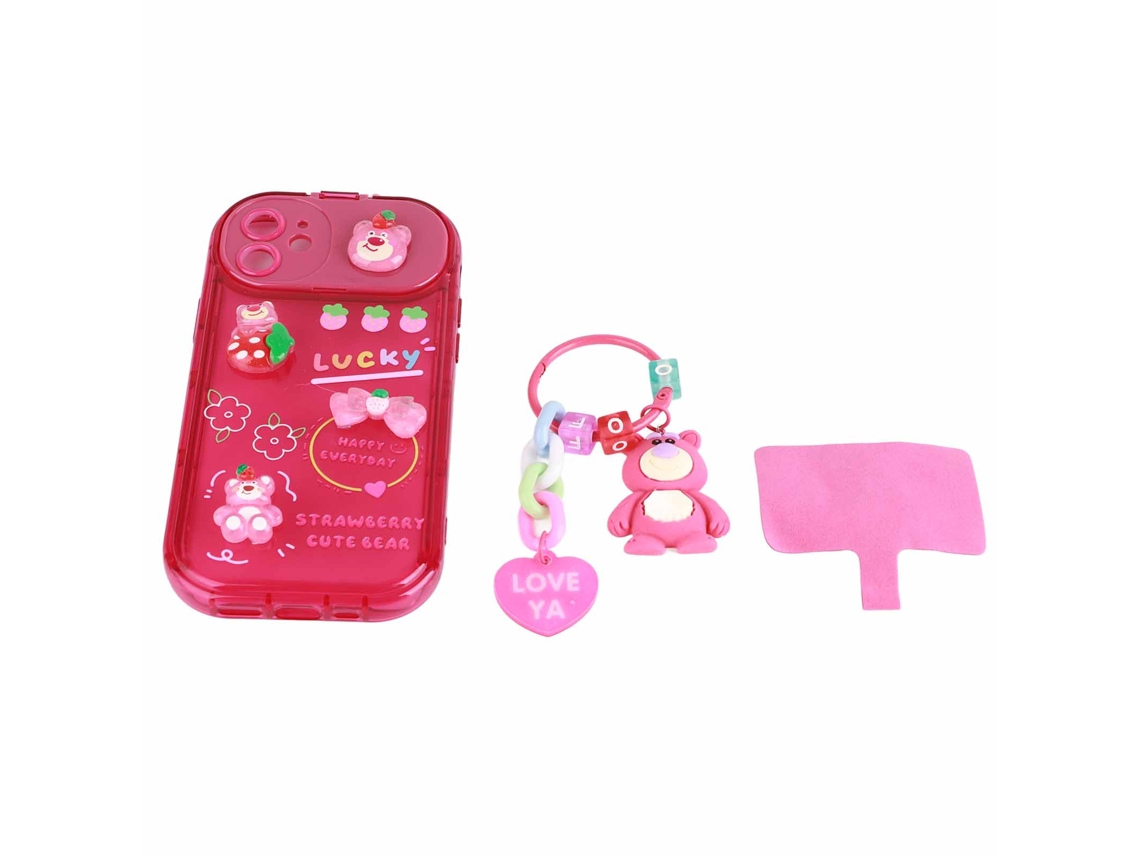 Capa De Telefone Silicone Macia Com Espelho, Suporte, Cordão E Padrão Animado Para Ios Rose Red