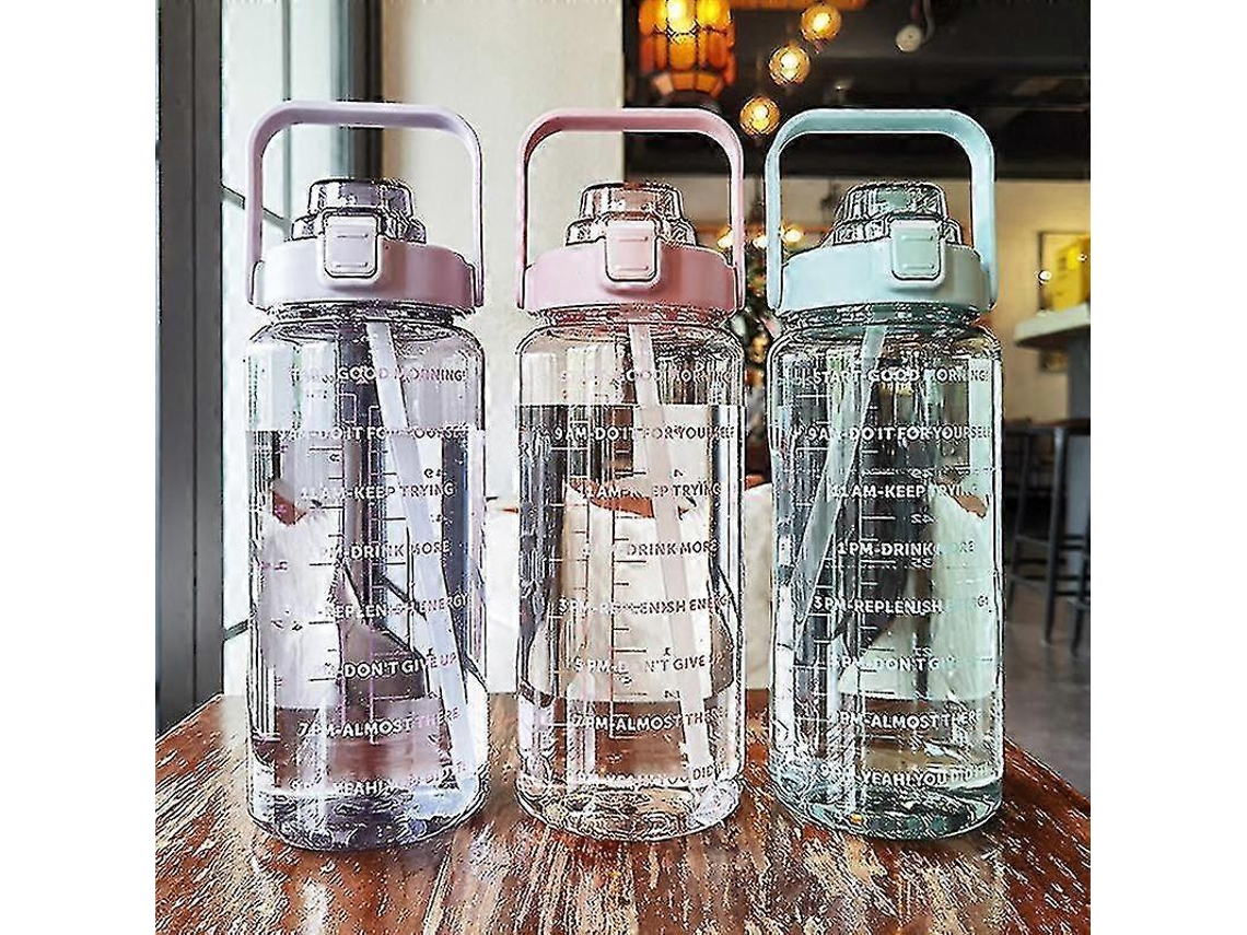 Botella De Agua Portátil De 2l Con Marcador De Tiempo Capacidad Grande Para Fitness Silicona Antiderrame Y Manija Azul
