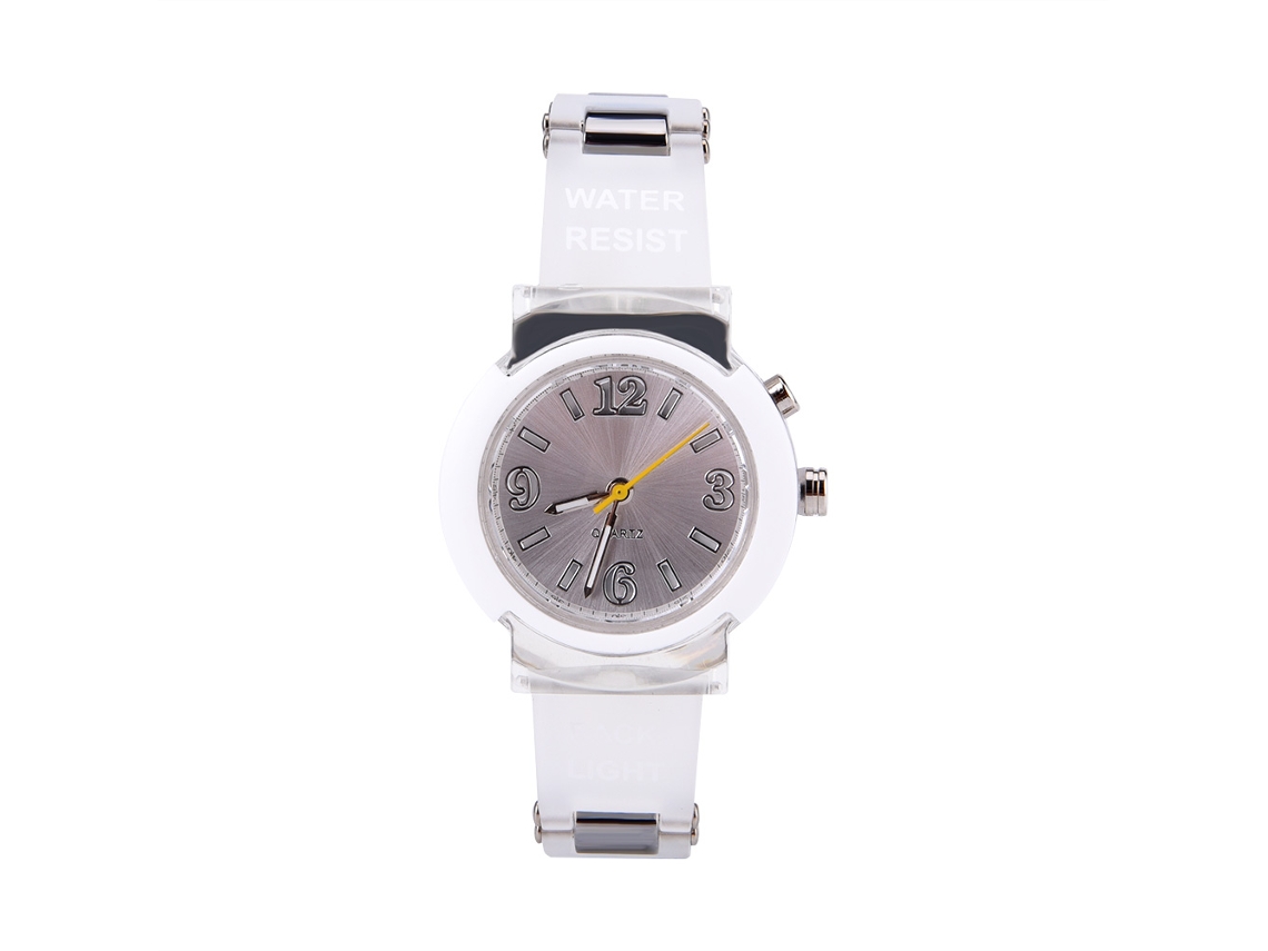 Reloj De Pulsera Analógico De Cuarzo Con Led Intermitente Y Correa De Resina Blanca Transparente.