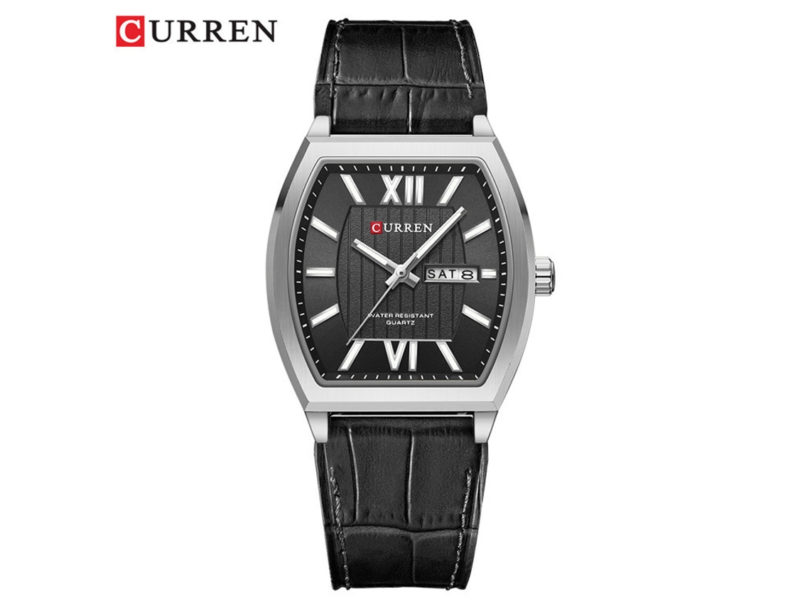 (correa Negra, Caja Plateada, Esfera Negra) Elegante Reloj De Cuarzo Para Hombre, Resistente Al Agua, Con Calendario.