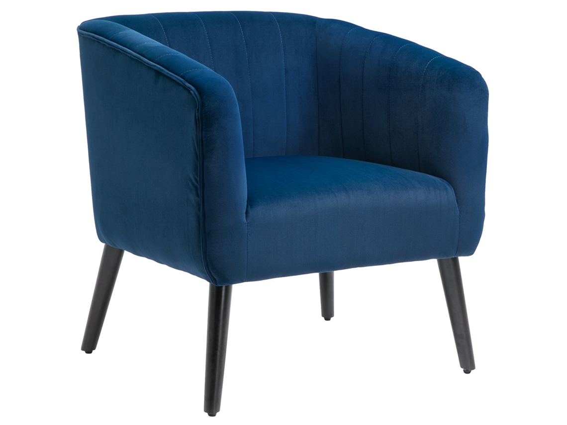 Poltroncina Moderna Sedia Imbottita Stile Nordico, Cobertura Em Velluto E Gambe Em Legno, Azul, 70,5x70x76cm