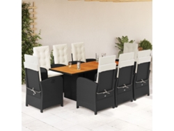 Juego de comedor de jardín de 9 piezas con cojines, mimbre sintético negro, DKD Home Decor