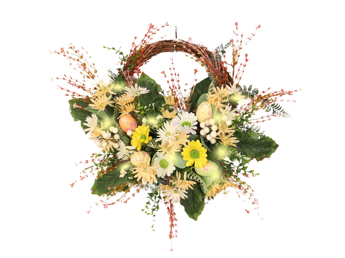 Corona De Pascua Con Flores Artificiales Para Decorar La Puerta Principal Y El Hogar.