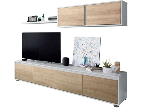 Conjunto de Muebles de TV HABITDESIGN (Blanco Artik - Roble - Madera - 200 x 41 cm)
