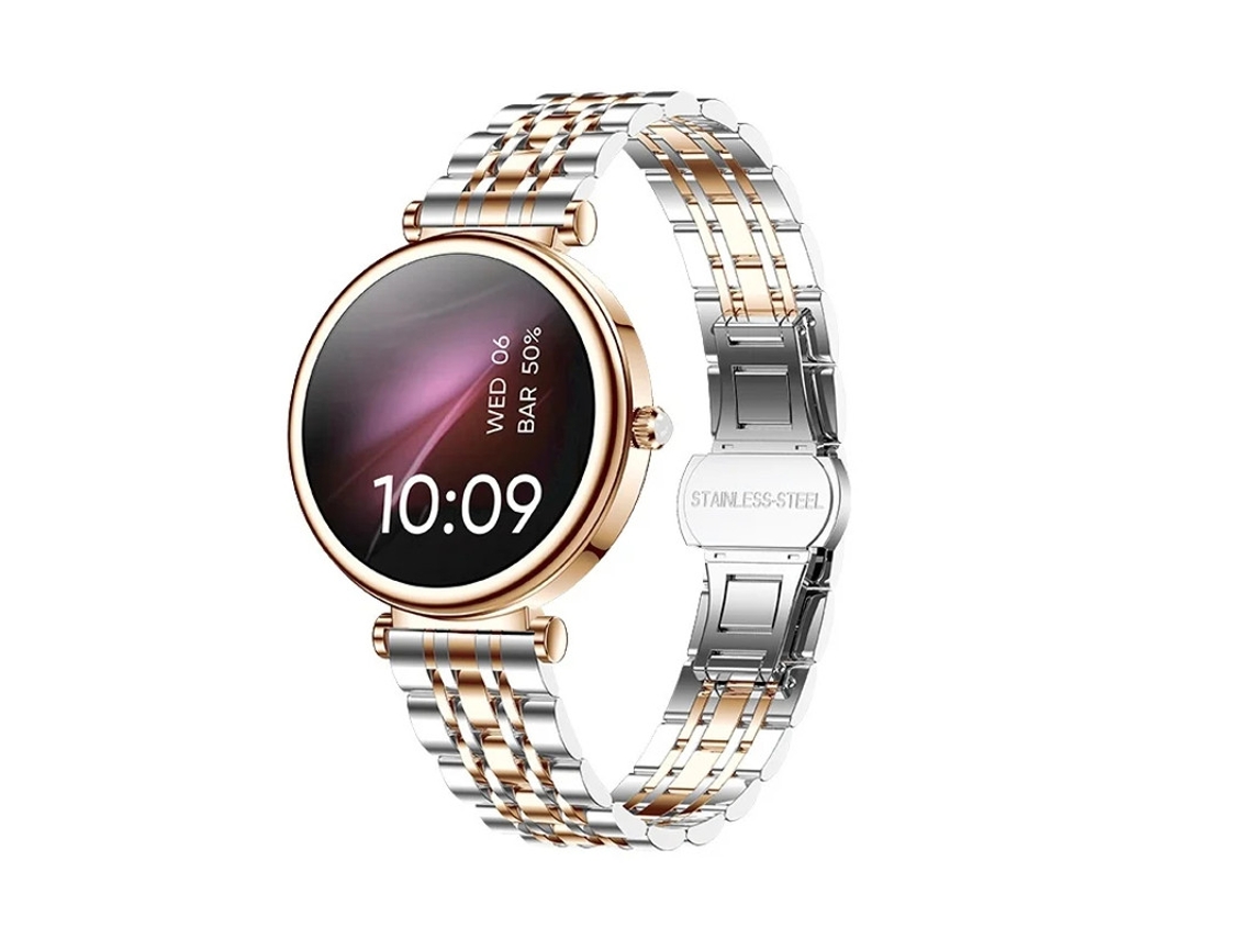 Reloj inteligente para mujer de 1,25 pulgadas, resistente al agua, con monitorización de la frecuencia cardíaca y del sueño, diseño en acero dorado rosa y función Bestvite