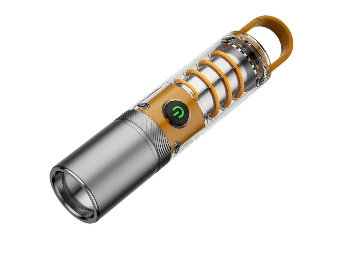 Linterna LED para uso exterior, iluminación multifuncional para camping, luz de trabajo portátil y recargable.