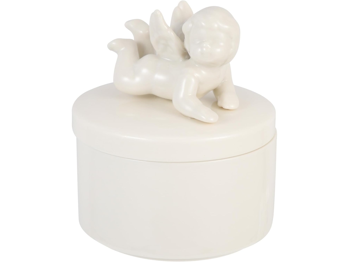 Elegante Delicada Organizadora Joyas Cerámica Blanca Forma Ángel Proteger Anillos Collares Decoración Refinada