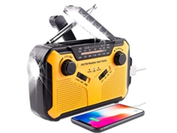Radio de emergencia de 4000 mAh, AM/FM/SW con manivela, panel solar, USB, linterna, luz de lectura y alarma SOS AQUAFORGE