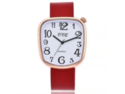 Reloj De Pulsera Unisex De Cuarzo Ccq Casual Con Correa De Pu Y Esfera Numérica Roja/blanca.