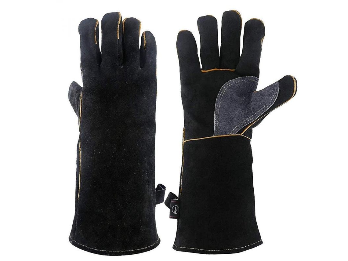 Guantes de cuero Rebe resistentes a altas temperaturas con costuras de Kevlar para barbacoa, horno, estufa y soldadura, 35,5 cm (14 pulgadas)