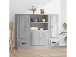 3 Uds Aparador Alto | Mueble De Comedor | Buffet Alto Madera Contrachapada Gris Sonoma Wsd68864