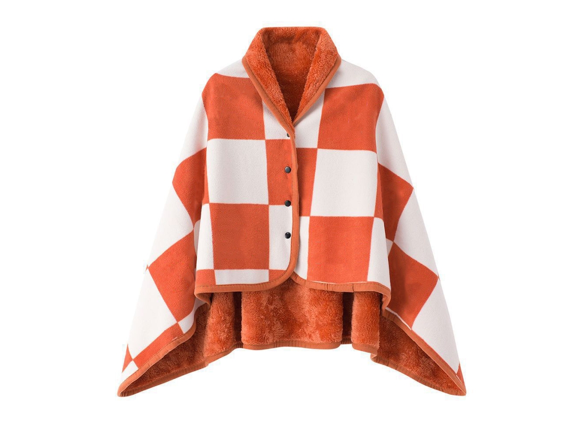 Manta Eifson Poncho Envolvente Y Cálido Con Botones, 140 X 100 Cm (naranja)