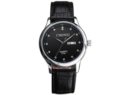 Reloj De Pulsera Para Hombre Elegante Impermeable Dial Redondo De Cuarzo Negro Plata