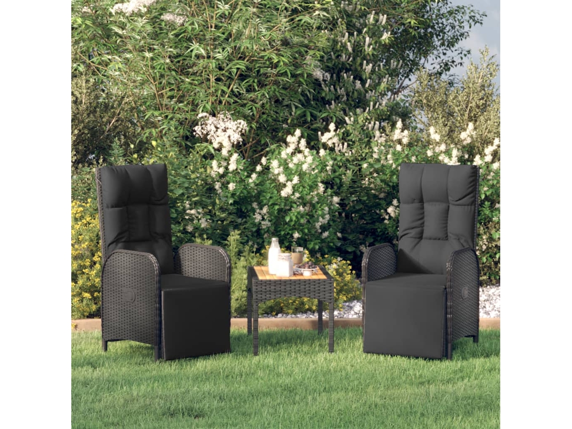 Sillas Reclinables Jardín | Sofá De Exterior 2 Uds Con Mesa Ratán Sintético Negro Wsd612352