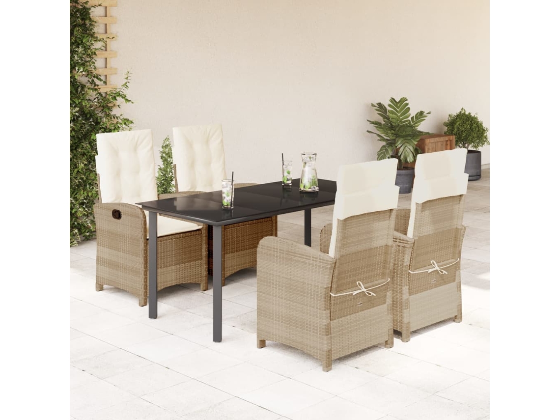 Juego de comedor de jardín de 5 piezas con cojines, mimbre sintético beige, Dkd Home Decor