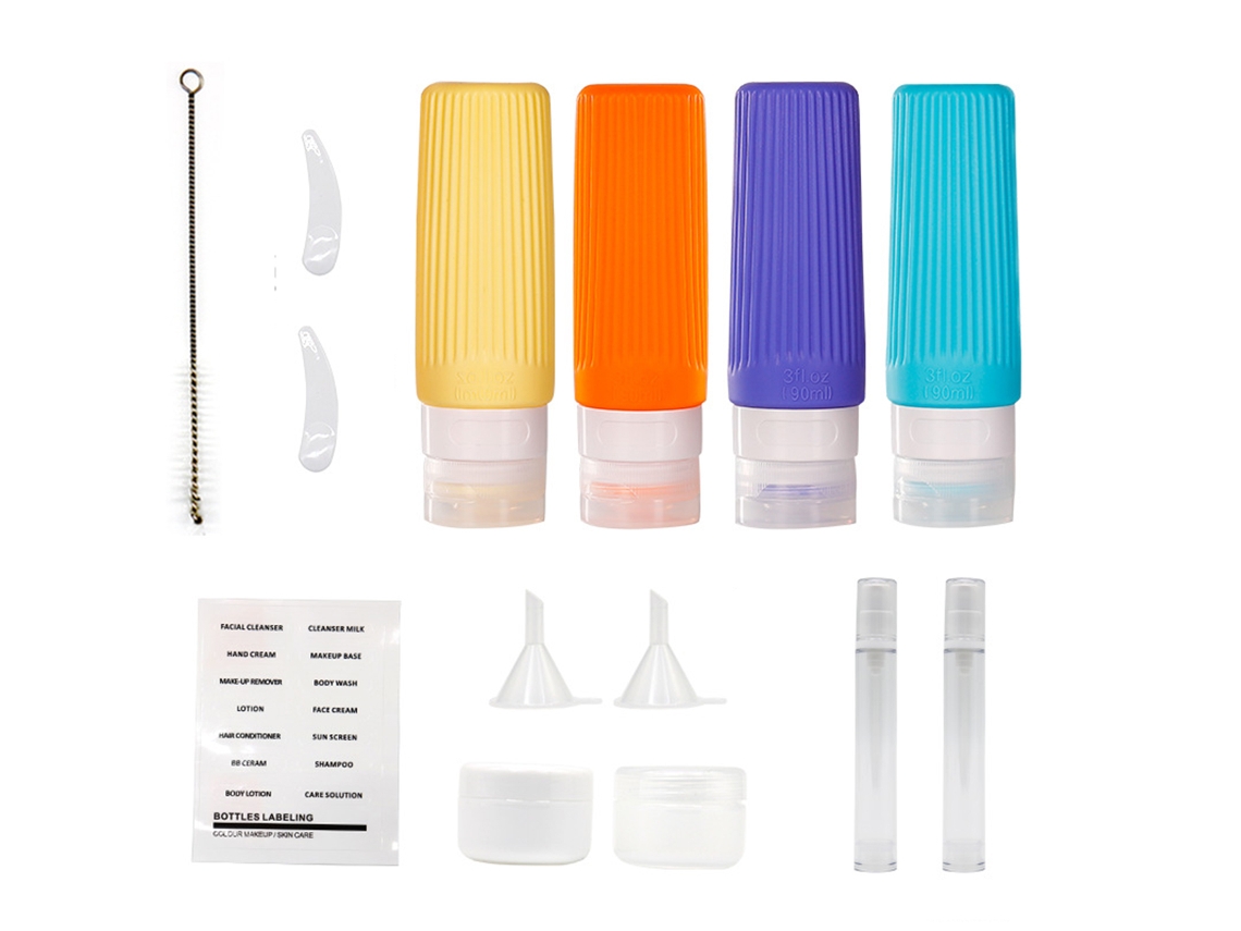 Set de botellas de viaje para artículos de aseo, envases de silicona a prueba de fugas para champú, acondicionador y loción.