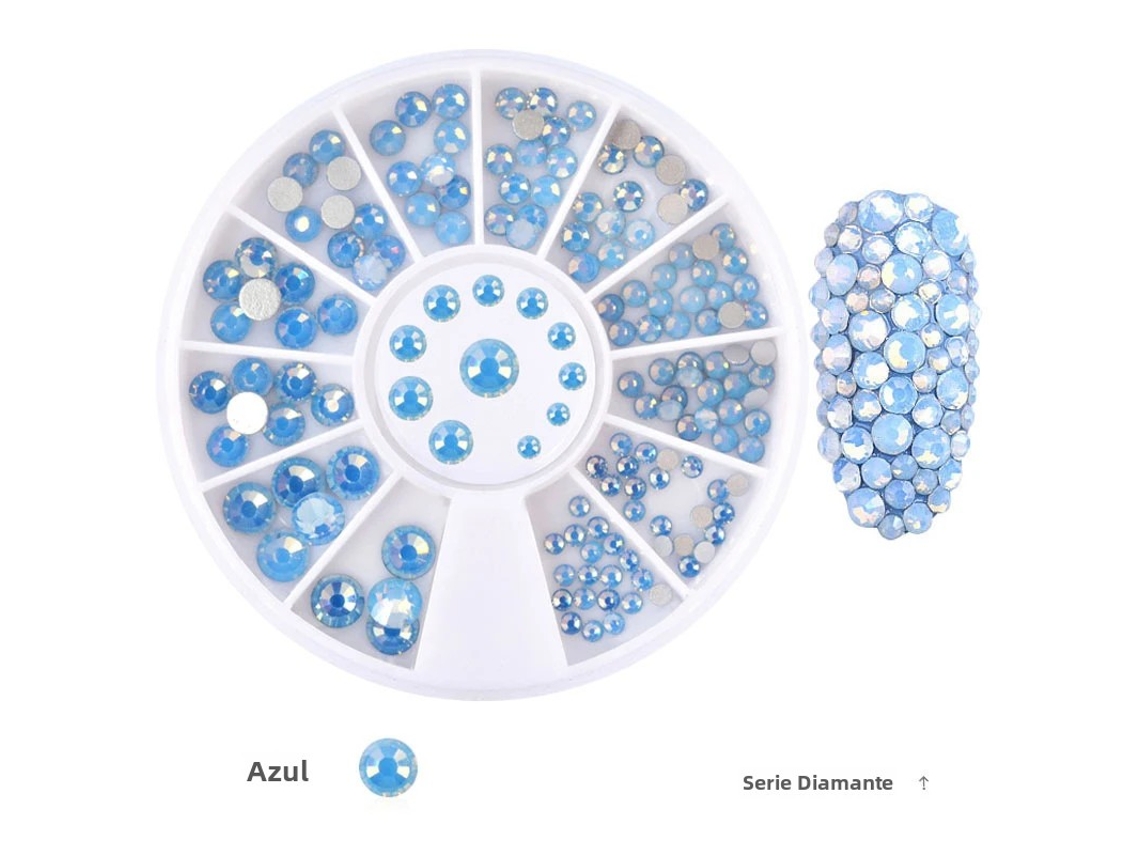 Accesorios para uñas decoradas con pedrería, cristales y apliques de pedrería.