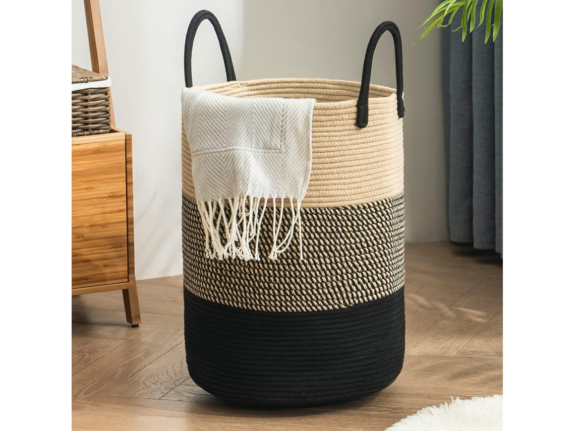Cesto De Ropa De Algodón - Tejido, Apto Para Ropa Y Juguetes - Con Asa, Hecho A Mano - Marrón-negro